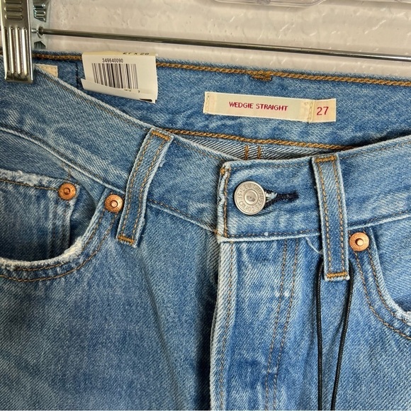 Levi’s Jeans Women 27 Wedgie Straight High Rise Distressed button Fly raw hem  A - Picture 6 of 13